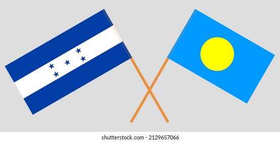 Crossed flags of Honduras and Palau. Official colors. Correct proportion. Vector illustration
