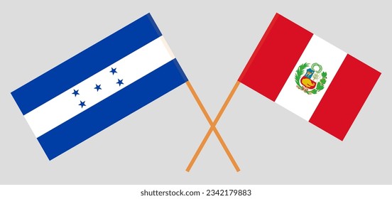 Crossed flags of Honduras and Peru. Official colors. Correct proportion. Vector illustration

