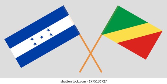 Crossed flags of Honduras and Republic of the Congo. Official colors. Correct proportion