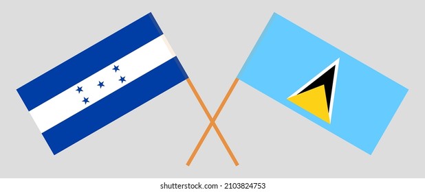 Crossed flags of Honduras and Saint Lucia. Official colors. Correct proportion. Vector illustration

