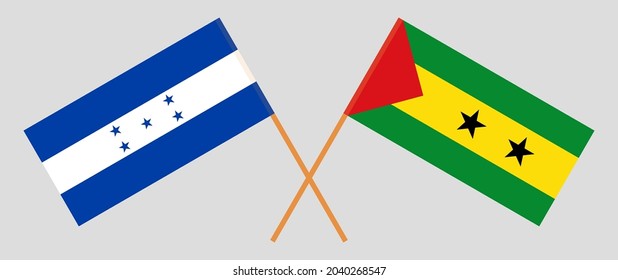 Crossed flags of Honduras and Sao Tome and Principe. Official colors. Correct proportion