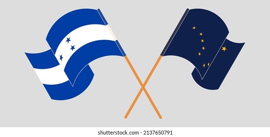 Crossed flags of Honduras and the State of Alaska. Official colors. Correct proportion. Vector illustration
