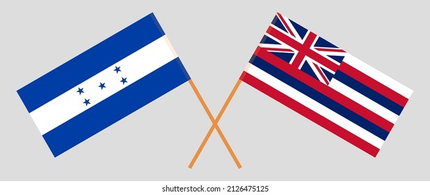 Crossed flags of Honduras and The State Of Hawaii. Official colors. Correct proportion. Vector illustration
