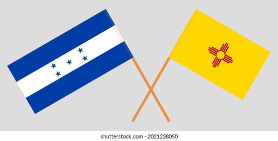 Crossed flags of Honduras and the State of New Mexico. Official colors. Correct proportion