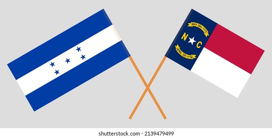 Crossed flags of Honduras and The State of North Carolina. Official colors. Correct proportion. Vector illustration
