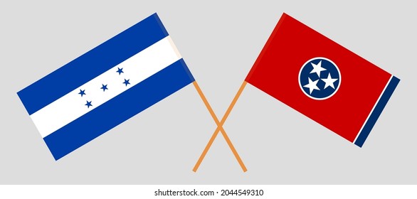 Crossed flags of Honduras and the State of Tennessee. Official colors. Correct proportion