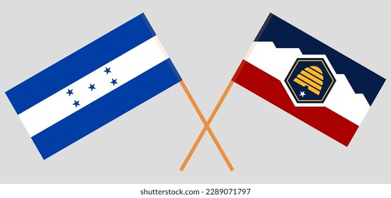 Crossed flags of Honduras and The State of Utah. Official colors. Correct proportion. Vector illustration
