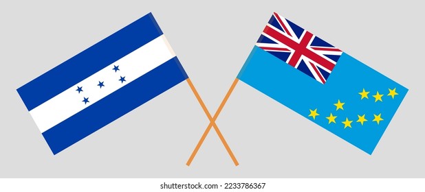 Crossed flags of Honduras and Tuvalu. Official colors. Correct proportion. Vector illustration
