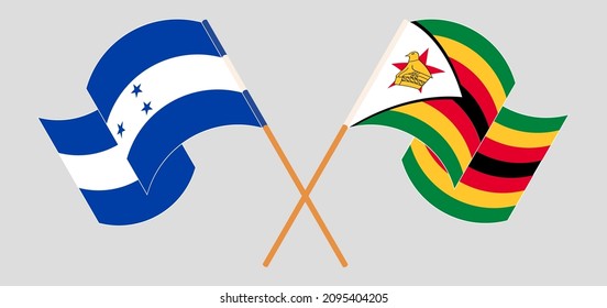 Crossed flags of Honduras and Zimbabwe. Official colors. Correct proportion. Vector illustration

