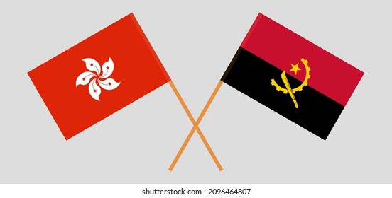 Crossed flags of Hong Kong and Angola. Official colors. Correct proportion