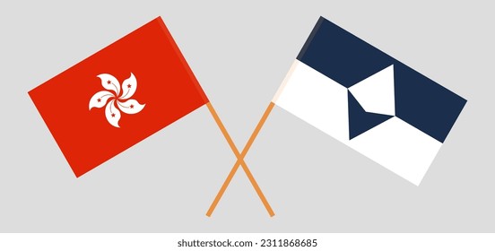 Crossed flags of Hong Kong and Antarctica. Official colors. Correct proportion. Vector illustration
