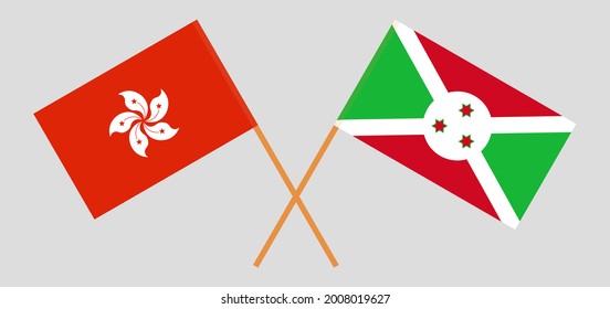 Crossed flags of Hong Kong and Burundi. Official colors. Correct proportion