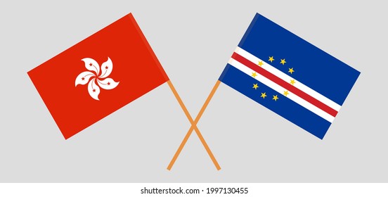 Crossed flags of Hong Kong and Cape Verde. Official colors. Correct proportion