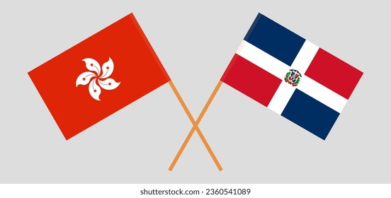 Crossed flags of Hong Kong and Dominican Republic. Official colors. Correct proportion. Vector illustration
