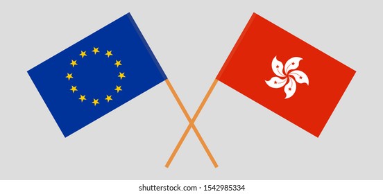 Crossed flags of Hong Kong and the EU