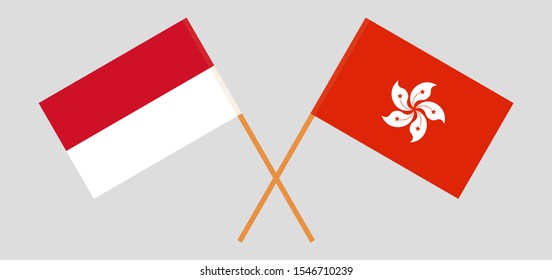 Crossed flags of Hong Kong and Indonesia