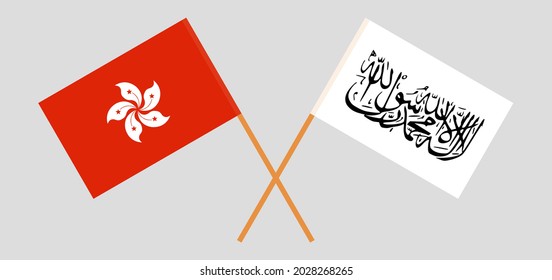 Crossed flags of Hong Kong and Islamic Emirate of Afghanistan. Official colors. Correct proportion