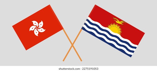 Crossed flags of Hong Kong and Kiribati. Official colors. Correct proportion. Vector illustration