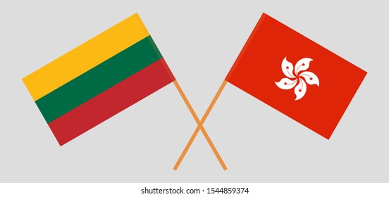 Crossed flags of Hong Kong and Lithuania