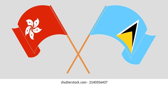 Crossed flags of Hong Kong and Saint Lucia. Official colors. Correct proportion. Vector illustration

