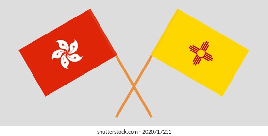 Crossed flags of Hong Kong and the State of New Mexico. Official colors. Correct proportion