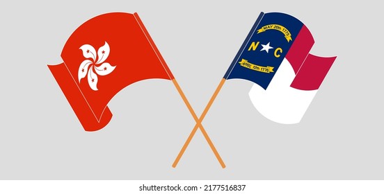 Crossed flags of Hong Kong and The State of North Carolina. Official colors. Correct proportion. Vector illustration
