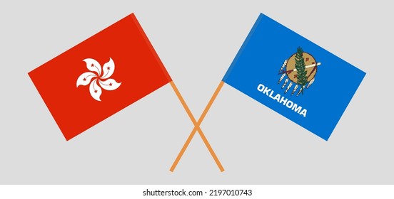 Crossed flags of Hong Kong and The State of Oklahoma. Official colors. Correct proportion. Vector illustration

