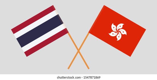 Crossed flags of Hong Kong and Thailand