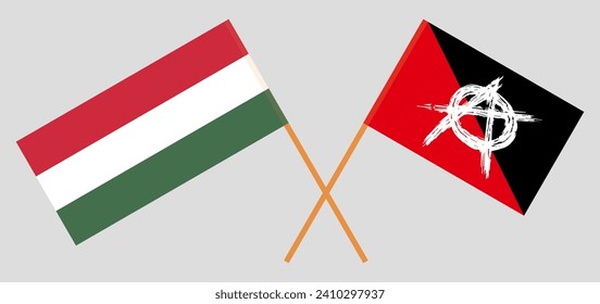 Crossed flags of Hungary and anarchy. Official colors. Correct proportion. Vector illustration
