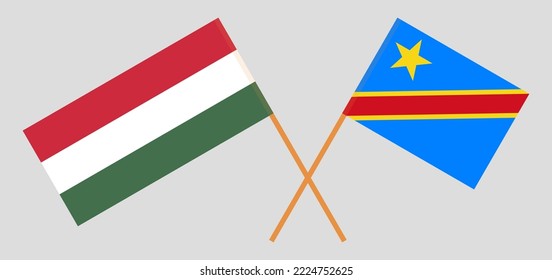 Crossed flags of Hungary and Democratic Republic of the Congo. Official colors. Correct proportion