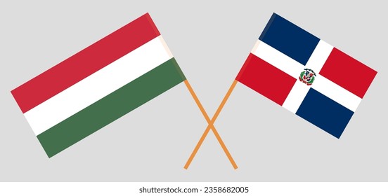 Crossed flags of Hungary and Dominican Republic. Official colors. Correct proportion. Vector illustration
