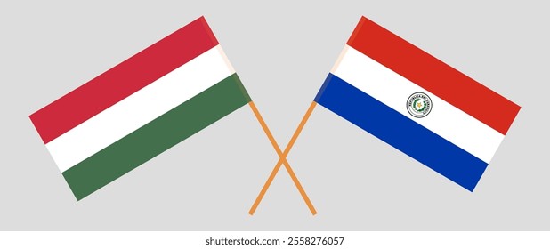 Crossed flags of Hungary and Republic of Paraguay. Official colors. Correct proportion. Vector illustration.
