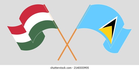 Crossed flags of Hungary and Saint Lucia. Official colors. Correct proportion. Vector illustration
