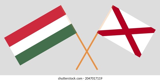 Crossed flags of Hungary and The State of Alabama. Official colors. Correct proportion