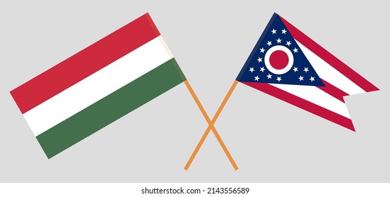 Crossed flags of Hungary and the State of Ohio. Official colors. Correct proportion. Vector illustration
