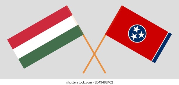 Crossed flags of Hungary and the State of Tennessee. Official colors. Correct proportion