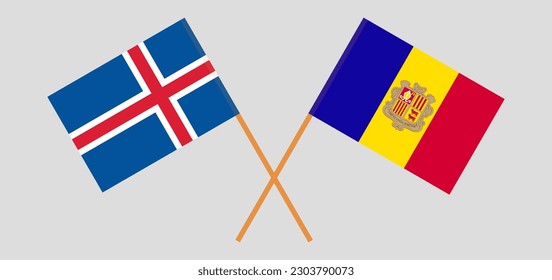 Crossed flags of Iceland and Andorra. Official colors. Correct proportion. Vector illustration
