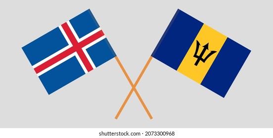 Crossed flags of Iceland and Barbados. Official colors. Correct proportion. Vector illustration