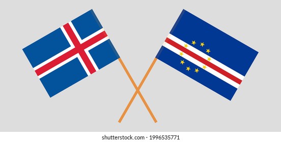 Crossed flags of Iceland and Cape Verde. Official colors. Correct proportion