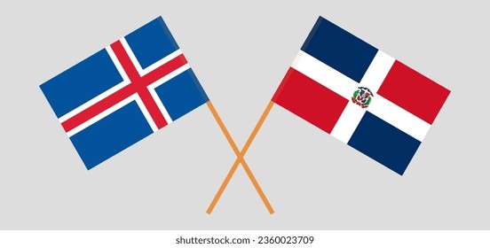 Crossed flags of Iceland and Dominican Republic. Official colors. Correct proportion. Vector illustration
