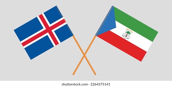 Banderas cruzadas de Islandia y Guinea Ecuatorial. Colores oficiales. Proporción correcta. Ilustración del vector
