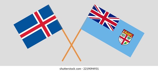 Crossed flags of Iceland and Fiji. Official colors. Correct proportion. Vector illustration
