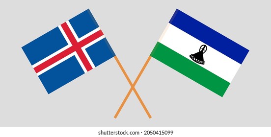 Crossed Flags Of Iceland And The Kingdom Of Lesotho. Official Colors. Correct Proportion