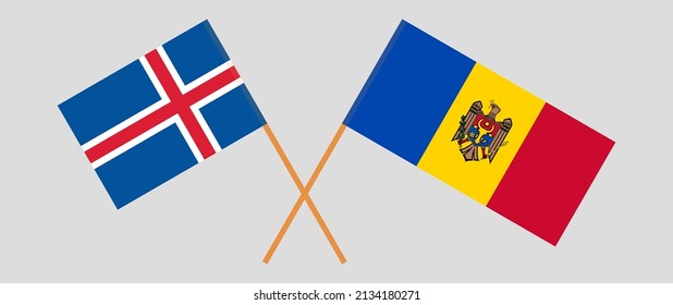 Crossed flags of Iceland and Moldova. Official colors. Correct proportion. Vector illustration
