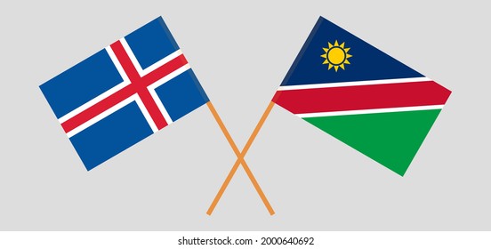 Crossed flags of Iceland and Namibia. Official colors. Correct proportion