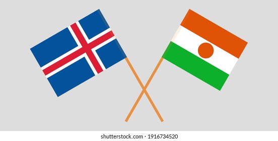 Gekreuzte Flaggen von Island und Niger