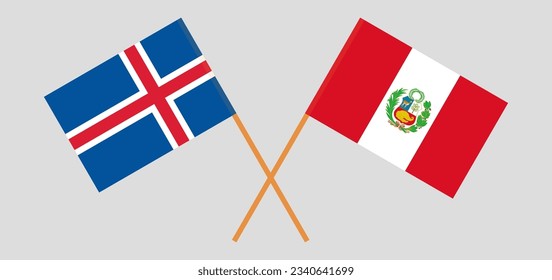 Crossed flags of Iceland and Peru. Official colors. Correct proportion. Vector illustration
