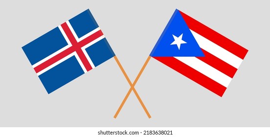 Crossed flags of Iceland and Puerto Rico. Official colors. Correct proportion. Vector illustration
