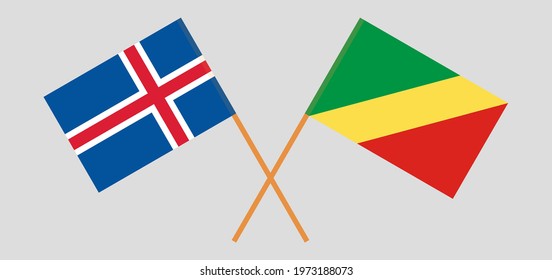 Crossed flags of Iceland and Republic of the Congo. Official colors. Correct proportion