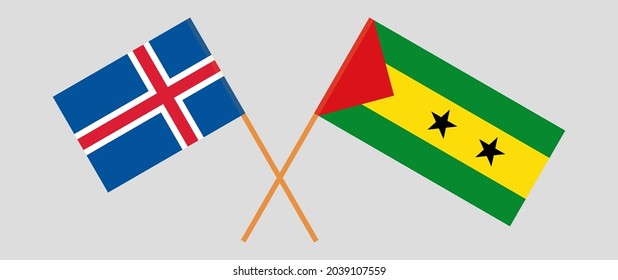 Crossed flags of Iceland and Sao Tome and Principe. Official colors. Correct proportion